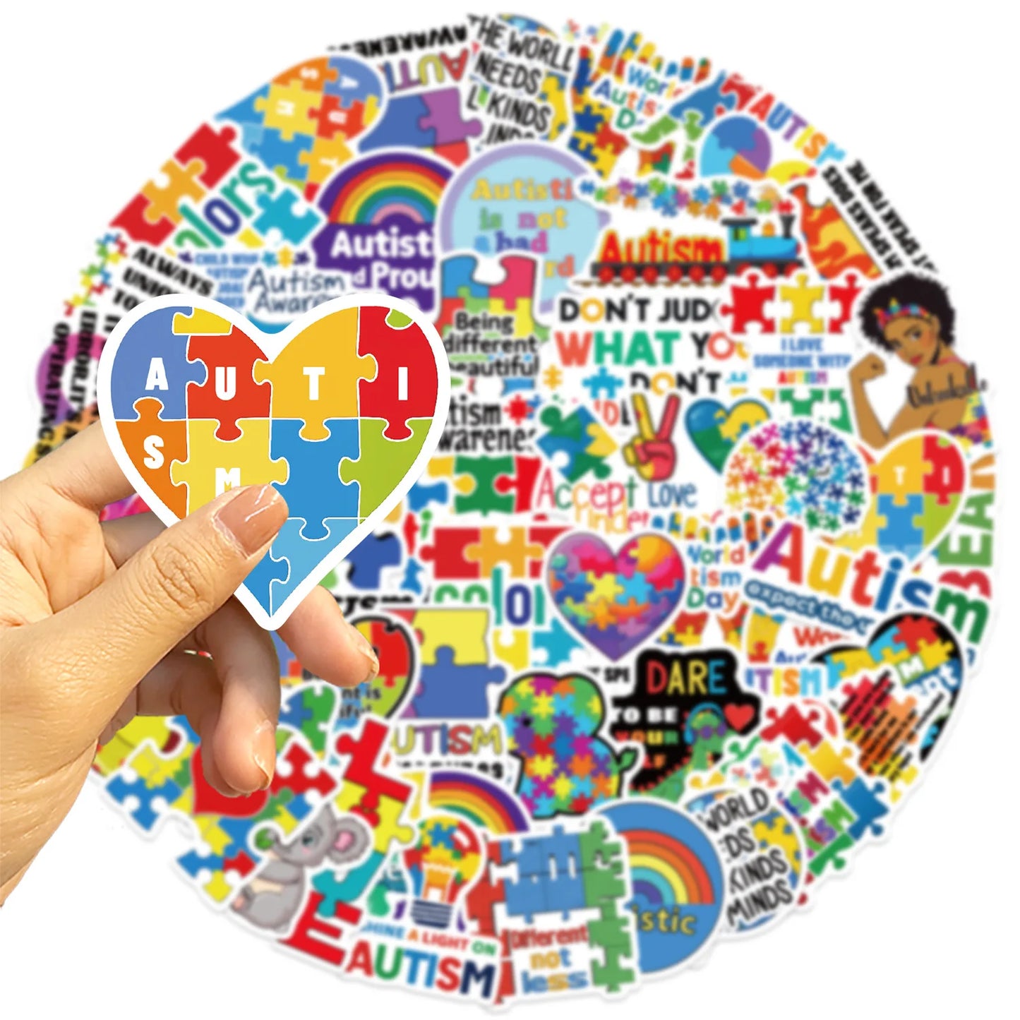 50Pcs Colorful Cartoon Autism Stickers Autism Awareness Decals for DIY Helmet Guitar Phone Laptop Motorcycle Luggage Stickers