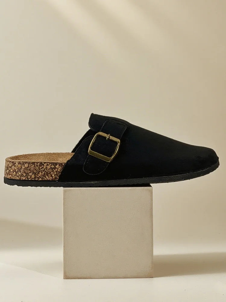 2025 new autumn  women's shoes with a toe-wrapped half slippers wear flat retro slippers