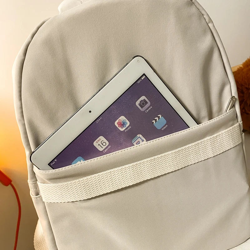 Simple Solid Color Backpack Women 2022 Waterproof Nylon School Bags For Teenager Girls Bookbag Lady Travel Backbag Shoulder Bag