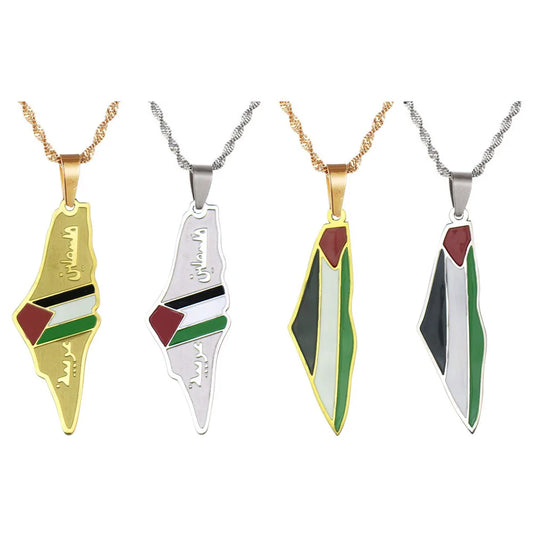 Palestine Map Flag Pendant Necklace For Women Men Stainless Steel Map Geography Necklace Choker Chain Jewelry