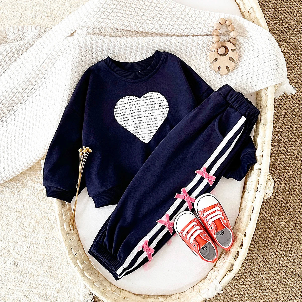 Baby Girl Clothes Toddler Sets Cotton Love Sweatshirt Long Sleeve Top+Bow Pants Spring Newborn Kids Clothing Infant Outfit Suits