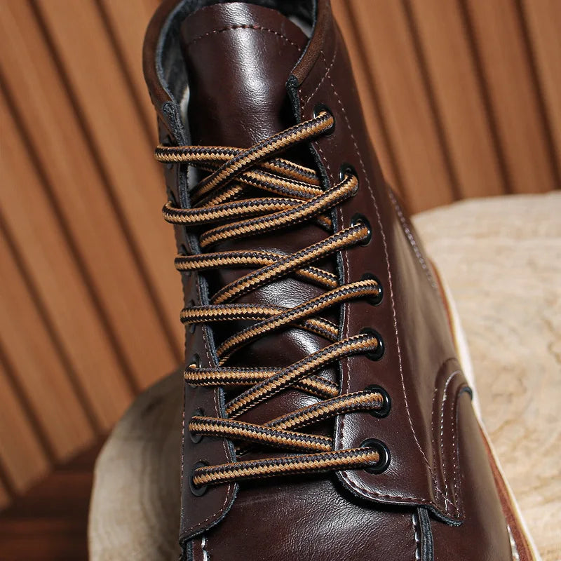 Genuine Leather Men's Boots Vintage Tooling Boots Man Short Boot Rhubarb Boots Men's High Top Men's Shoes Leather