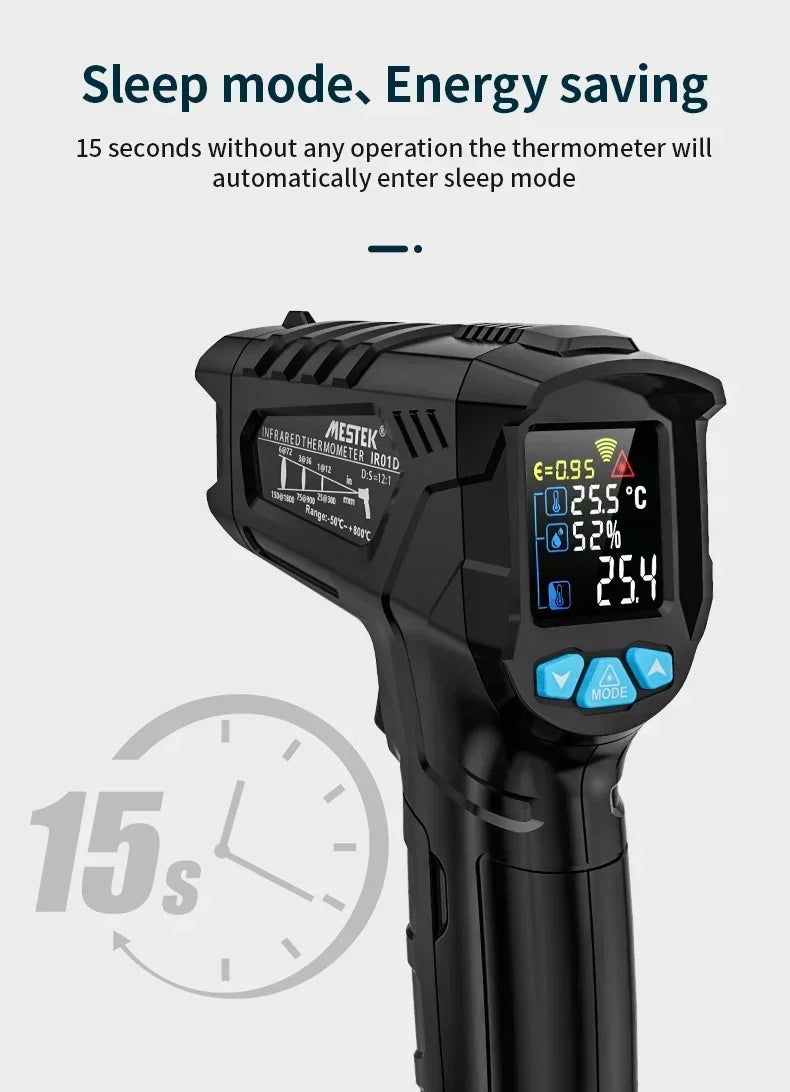 Mestek IR02C Infrared Thermometer C/F Non Contact Pyrometer Temperature Meter Digital Laser Thermometer with temperature probe
