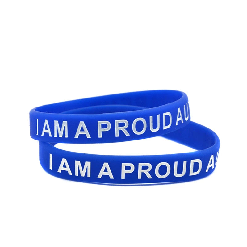 1 PC Autism Awareness Motivational Silicone Bracelet Blue Rubber Bangle I Am A Proud Autism Parent Wristband