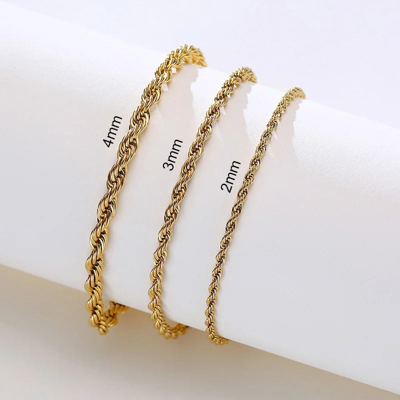 Vnox Unisex Rope Chain Bracelets for Men Women, Stainless Steel Twisted Links Chain Bracelet,Simple Classic Jewelry Gift for Him