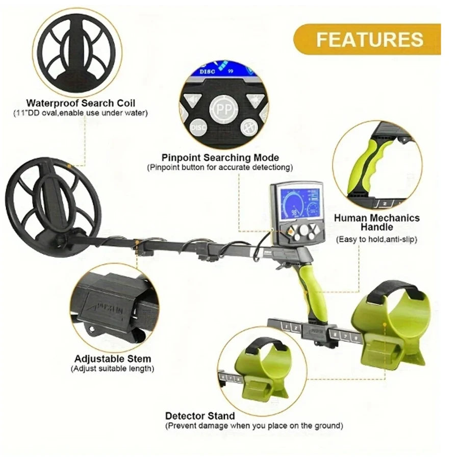 Metal Detector for Adults Analog Pointer Metal Detector with LCD Screen 10'' Waterproof Coil Adjustable All Metal&Disc&Pinpoint