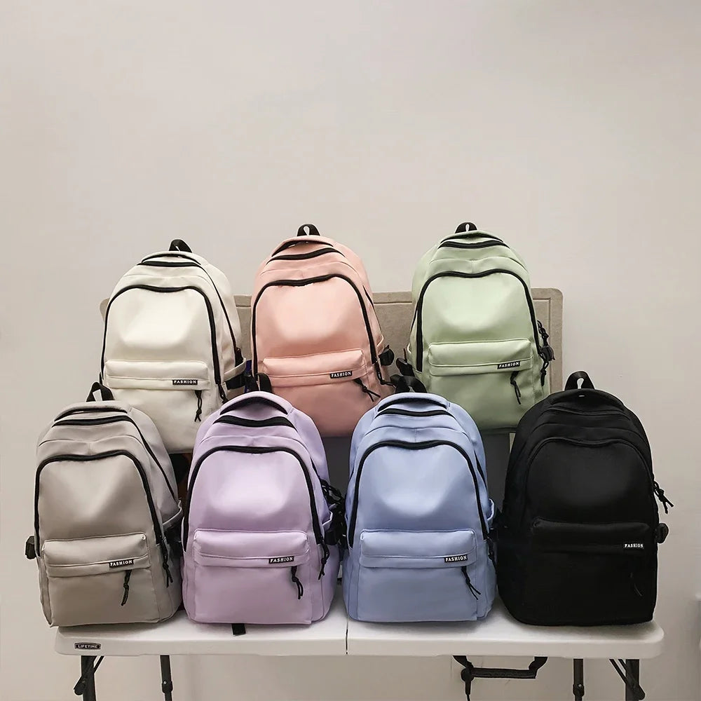 Large Capacity Solid Color Backpack, Simple Black Bag for Students & Travel