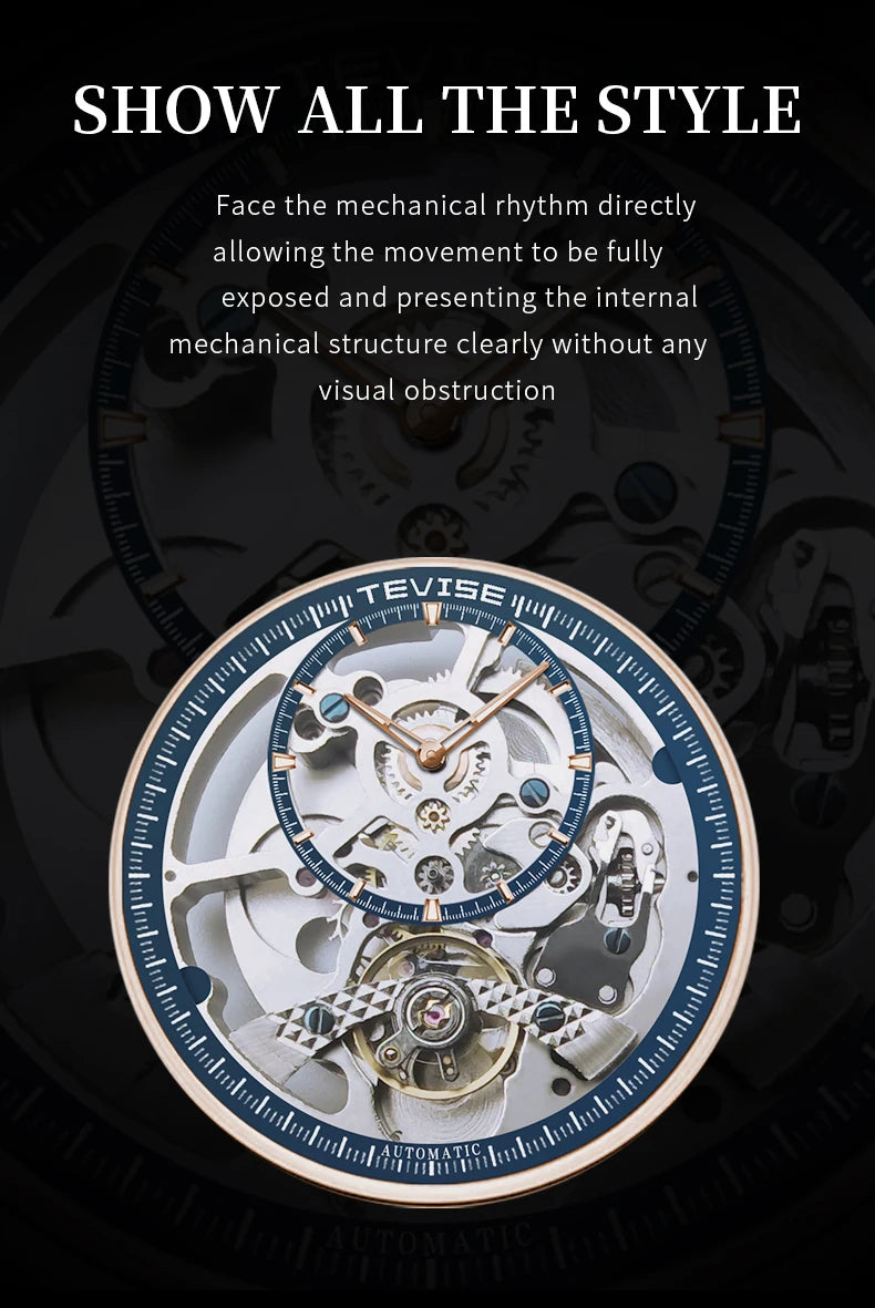 TEVISE New Automatic Watch for Men Mechanical Watch Skeleton Wristwatch Luminous Stainless Steel Top Luxury Watch Waterproof