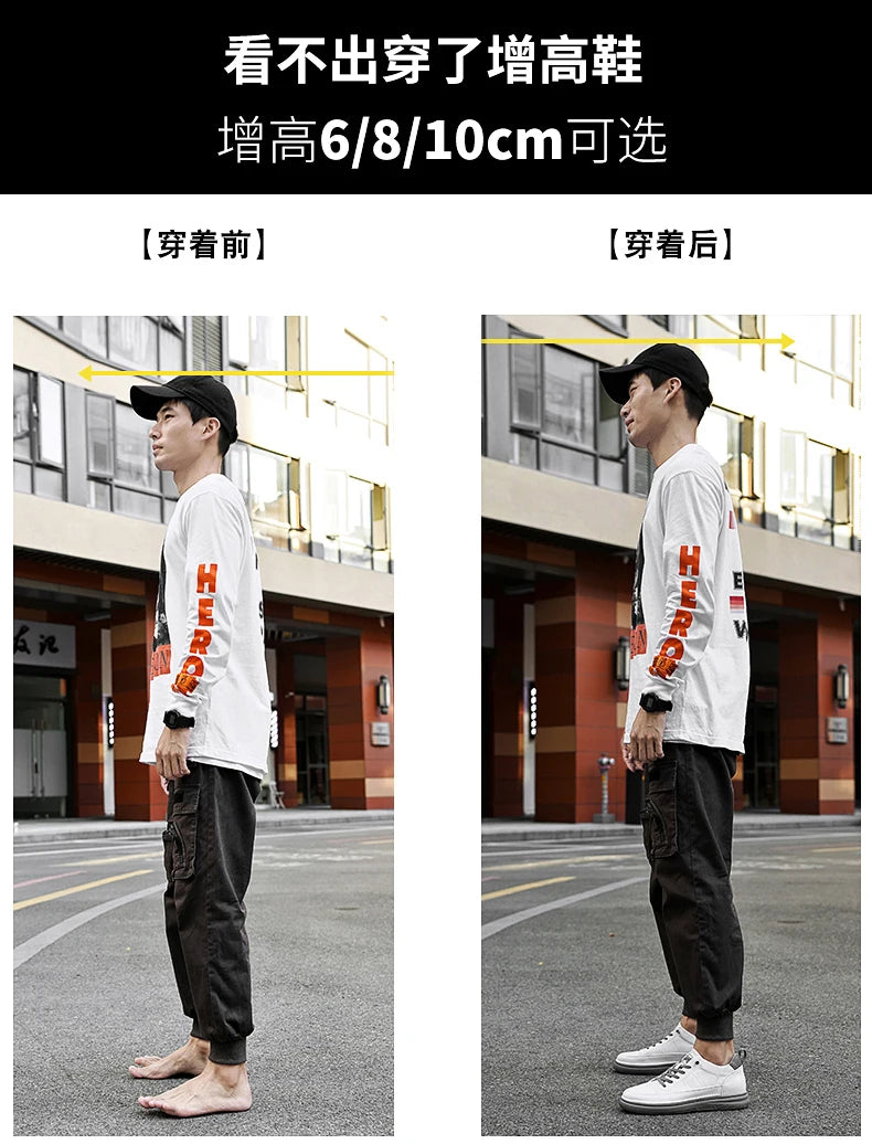 Spring Autumn Men's Inner Heightening Shoes Leather Sports Casual Shoes Invisible Height Increasing Shoes Men Sport Elevator 8CM