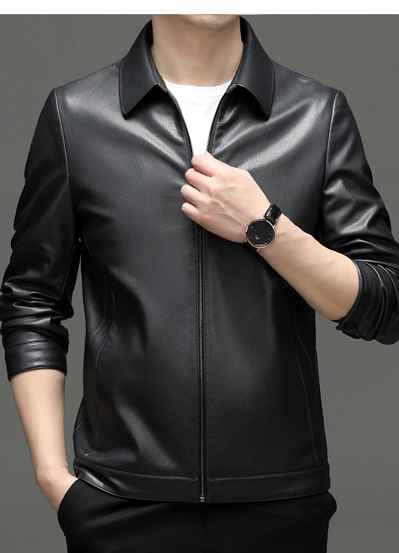 YN-335 Men's Lapel Jacket Natural Leather  Jacket Spring and Autumn Sheepskin Jacket Men