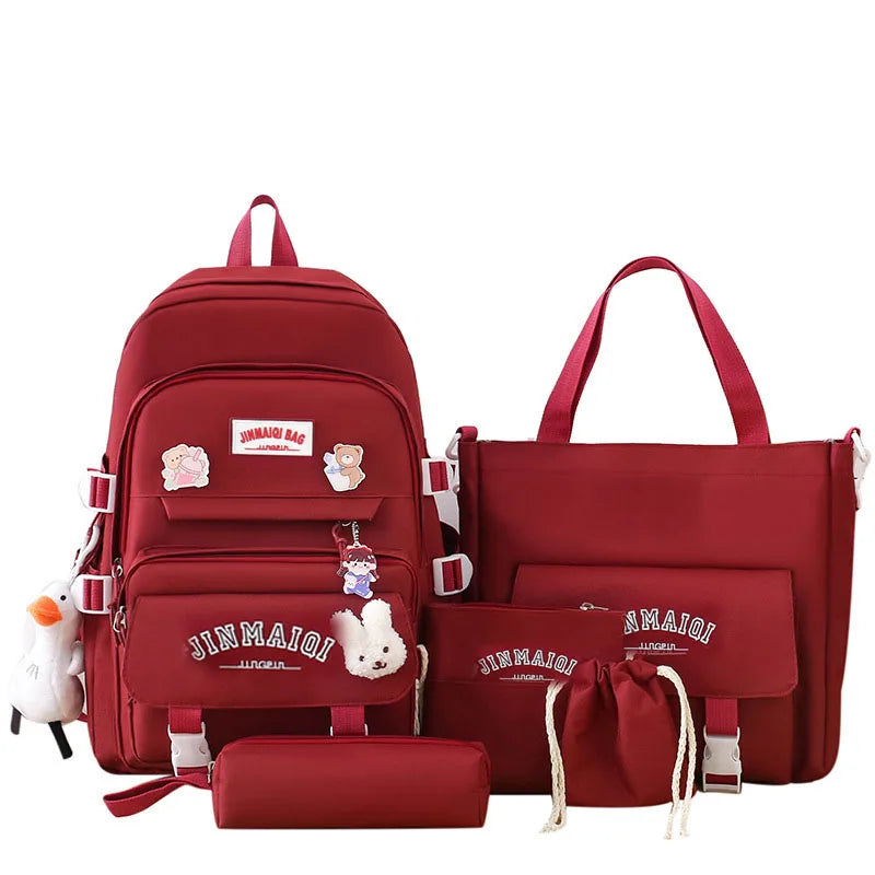 A Set of 5 Bags Including a Spacious Backpack, Perfect for Back-To-School Season Includes a Small Duck And a Rabbit Accessory