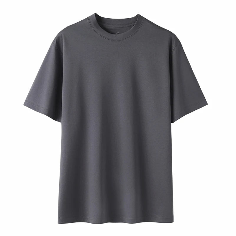 Men's Cotton High-End Fabric Liquid Ammonia T-shirt 100% Mercerized Cotton Short-Sleeved Summer Cool Silky Crewneck Sweater