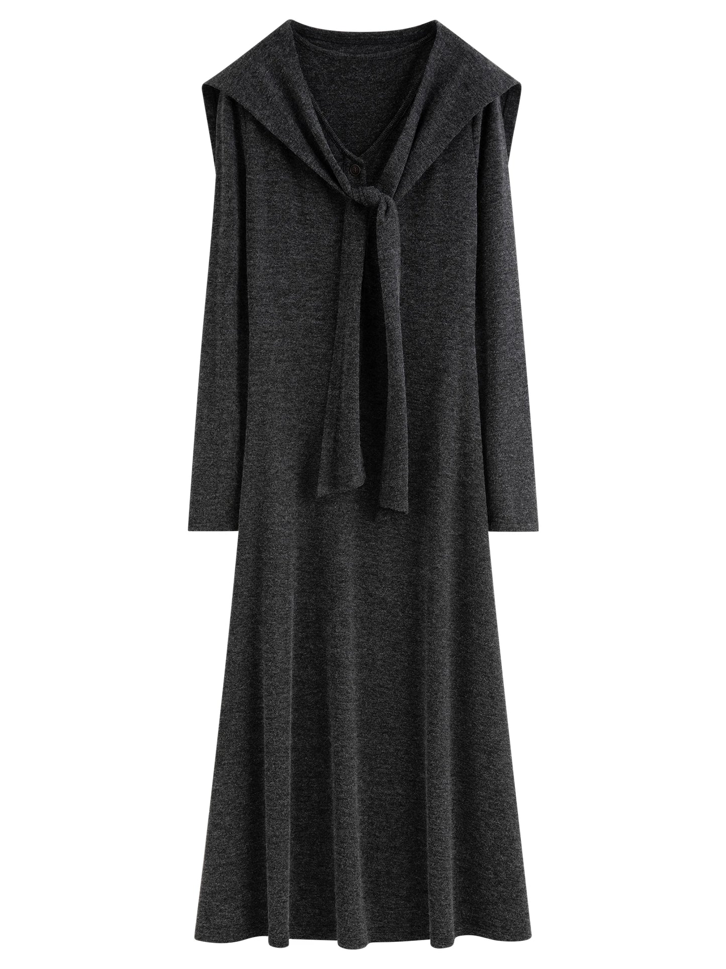 FSLE French Style Design Shawl V-neck Dress 2025 Autumn and Winter Slimming A-line Knitted Clothing Female Elegant Leisure