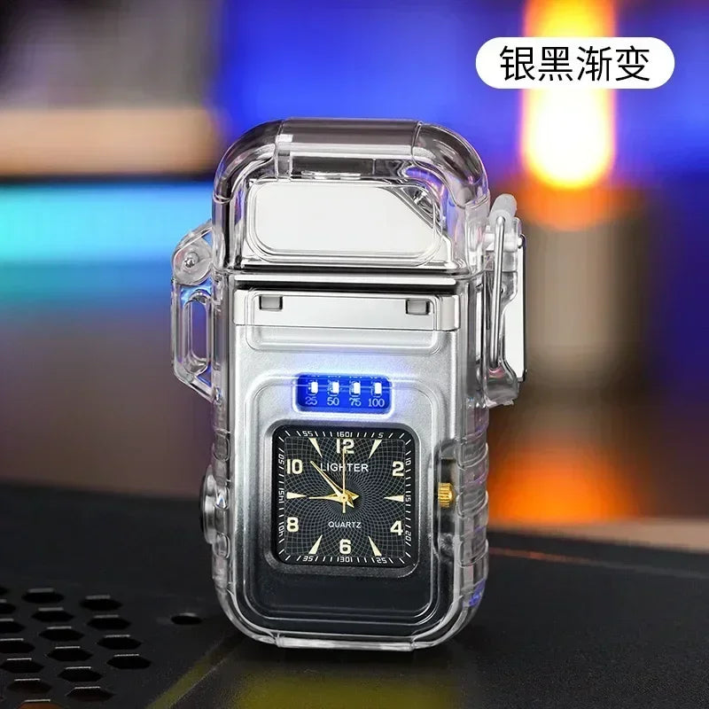Waterproof Watch Lighter Windproof USB Plasma Rechargeable Lighter Outdoor Portable Smoking Cigarette Lighter Men's Watch Gift