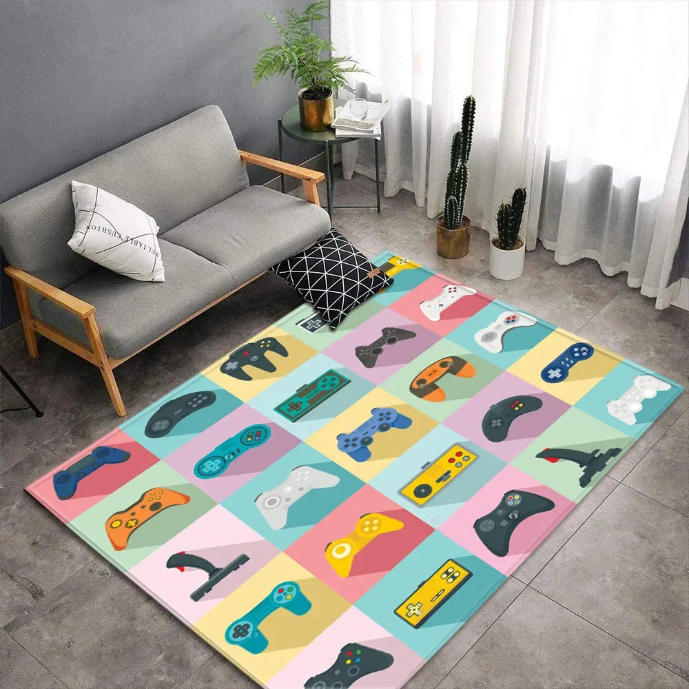 Cartoon Game Console Carpet for Living Room Video Game Children Player Area Rug Soft Anti-slip Bedroom Entrance Floor Mat