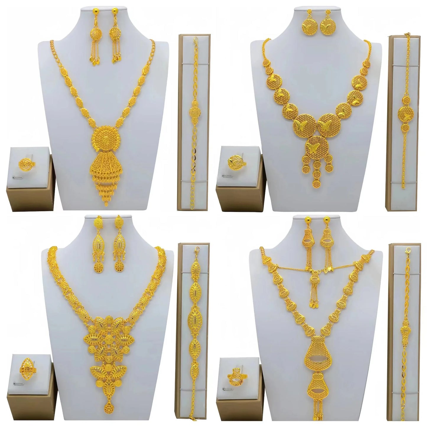 New Bridal Jewelry Set Dubai Necklace Earrings Women Wedding 24k Gold Plated African Jewellery Bridesmaid Party Gift accessories