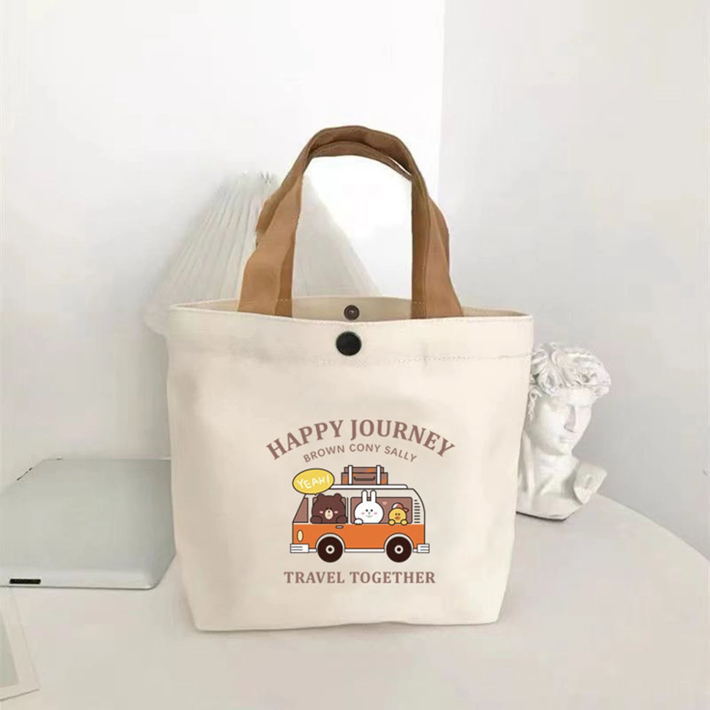 Canvas Tote Bag for School Cartoon pattern Lunch Box Student Handbag Durable Lunch Carrier Pouch Women Men 27*22cm