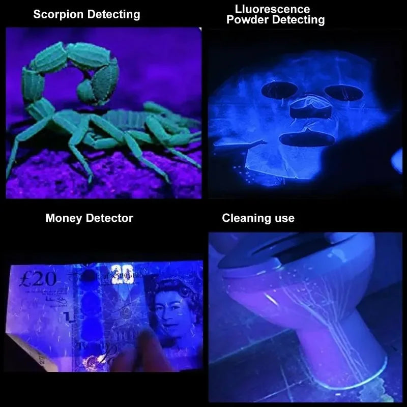 Portable LED UV Flashlight Ultra Violet Torch Zoomable 395/365nm Waterproof Inspection Lamp Pet Urine Stain Detector Lamp Tools