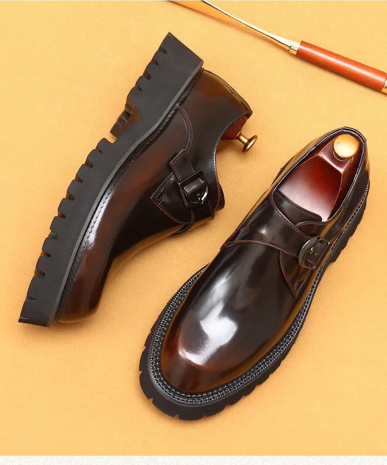 Italian Patent Leather Mens Dress Shoes Luxury Brand Handmade Fashion Platform Elegant Genuine Leather Wedding Oxfords Shoes Man