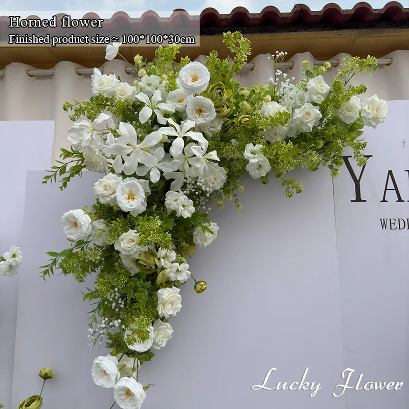 White Green Flowers Wedding Decoration Artificial Flowers Floral Backdrop Arrangement Hang Flower Row Road Lead Flower Ball