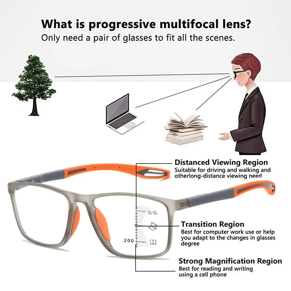 Simple Progressive Multifocal Eye Protection Sports Reading Glasses Presbyopic Eyewear Ultra Light Glasses Anti-Blue Light