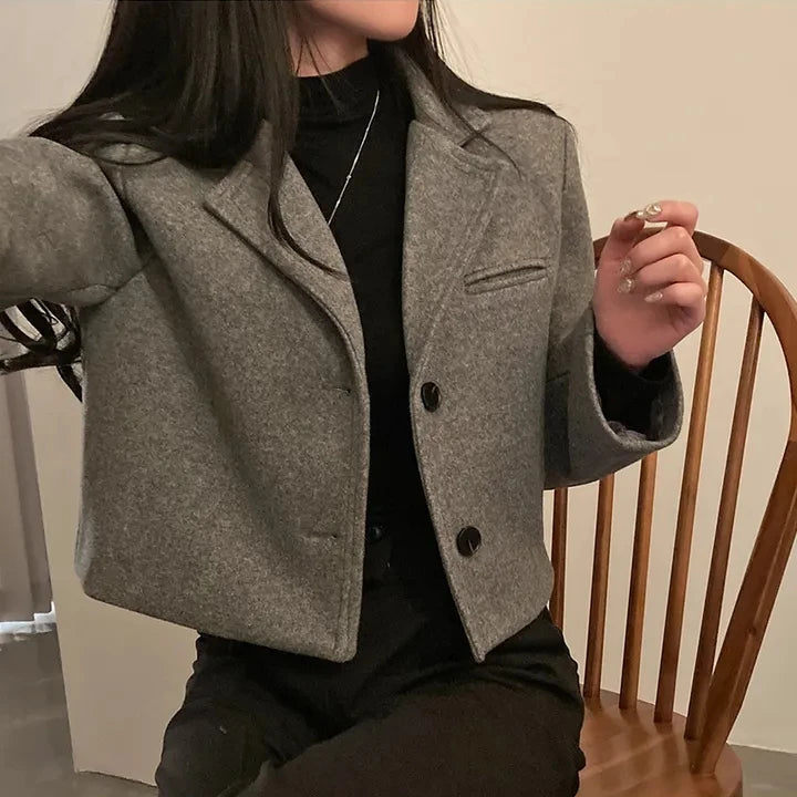 ort Thiened Woolen Coat for Women Winter New Sle Retro Single Button Suit Collar Coat Korean Sle Straight Tube pe