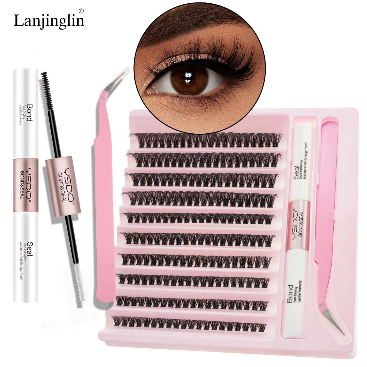 Lanjinglin DIY Lashes Extension Kit Eyelashes Clusters Lash Bond and Seal Makeup Tools for Gluing Lashes Gluing Glue Accessories