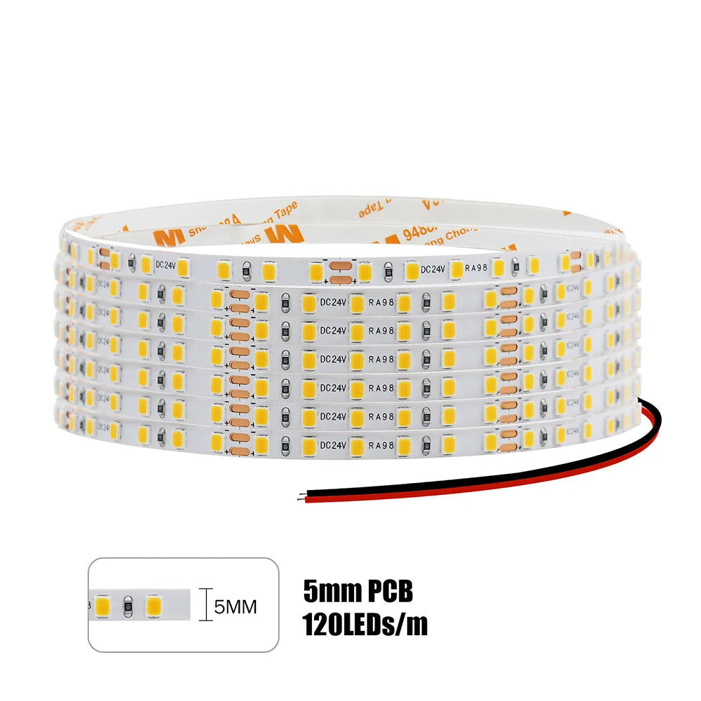 LED Strip Light RA98 5mm 8mm PCB 5m 10m 24V 2835 120 240 LEDs Flexible Adhesive Tape 2700K 3000K 3500K 4000K 5000K 6000K Decor