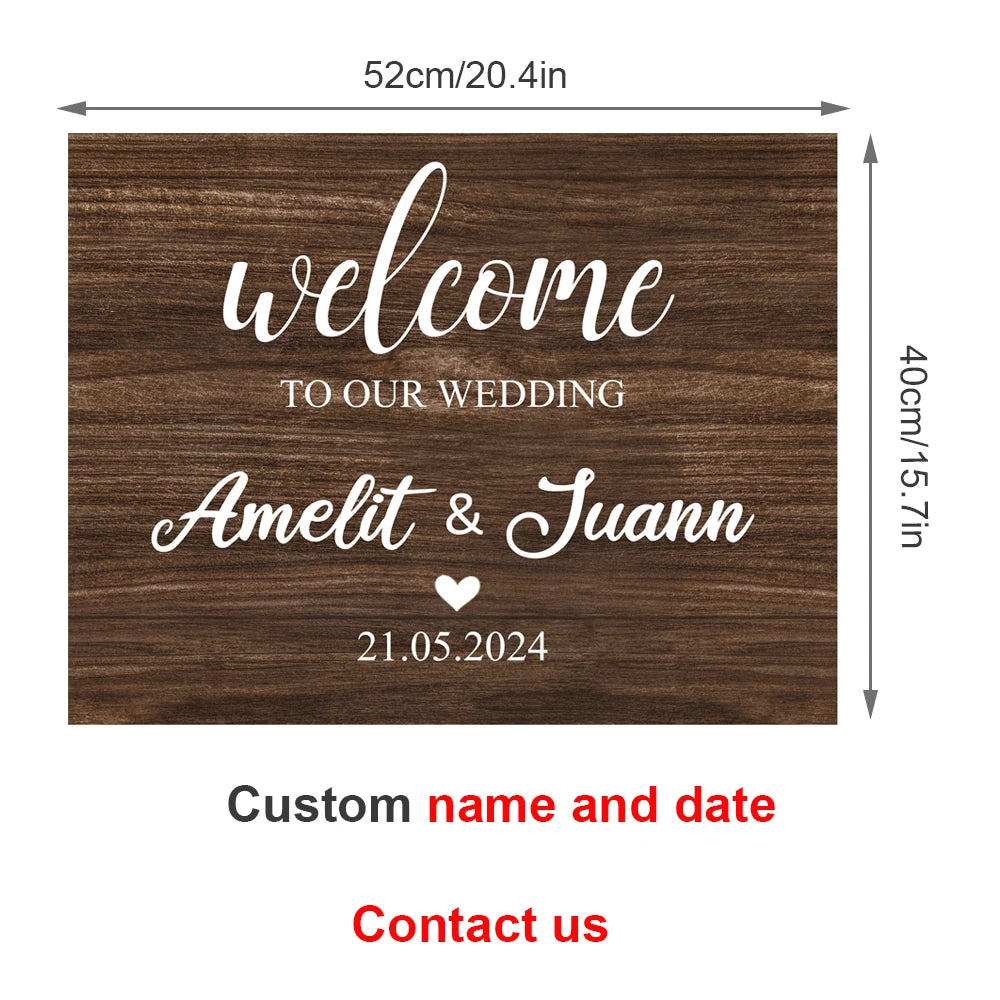 Custom Wedding Welcome Sign With White Artificial Wedding Arch Flowers Wedding Welcome Sign Personalised Decor
