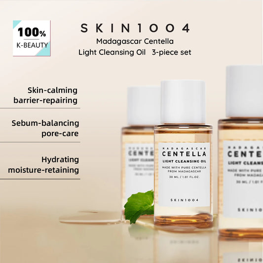 SKIN1004 Madagascar Centella Light Cleansing Oil 30ml*3,Lightweight Oil Texture,Non-Greasy & Refreshing,K-Beauty,Korean Makeup