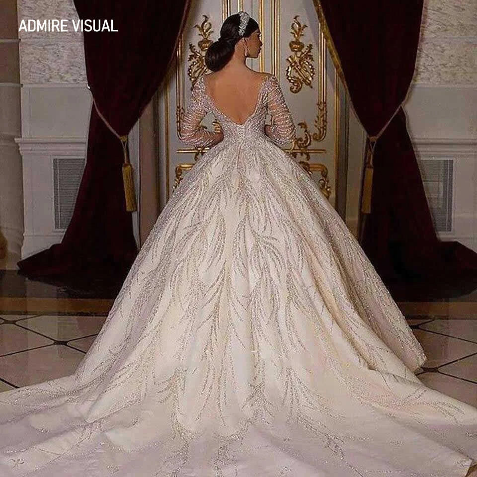 Newest Wedding Dresses For Bride  Ball Gown Sweetheart Neckline Full Sleeves With Beading Sequined Customized Vestidos De Novias
