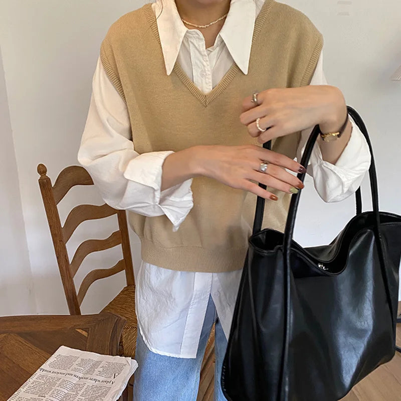 Women Tote Bag Fashion Underarm Pouch Large Capacity Soft Pu Leather Shoulder Bag Retro Crossbody Bag Casual Portable BucketBags