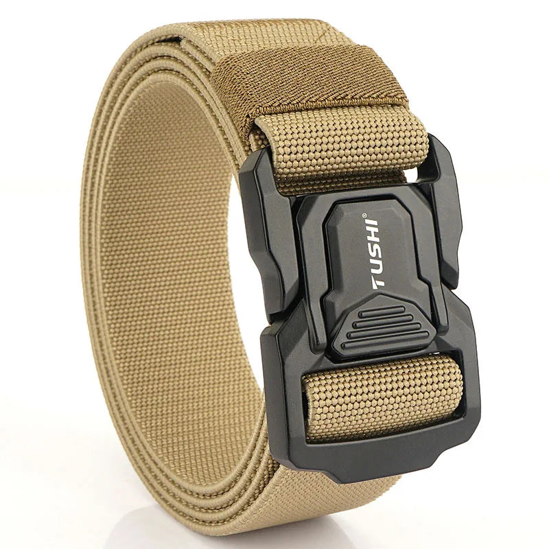 3.8cm Men's Tactical Elastic Belt Aluminum Alloy Quick Release Buckle Wear-Resistant Durable Belt for Tactical Pants Outdoor Hik