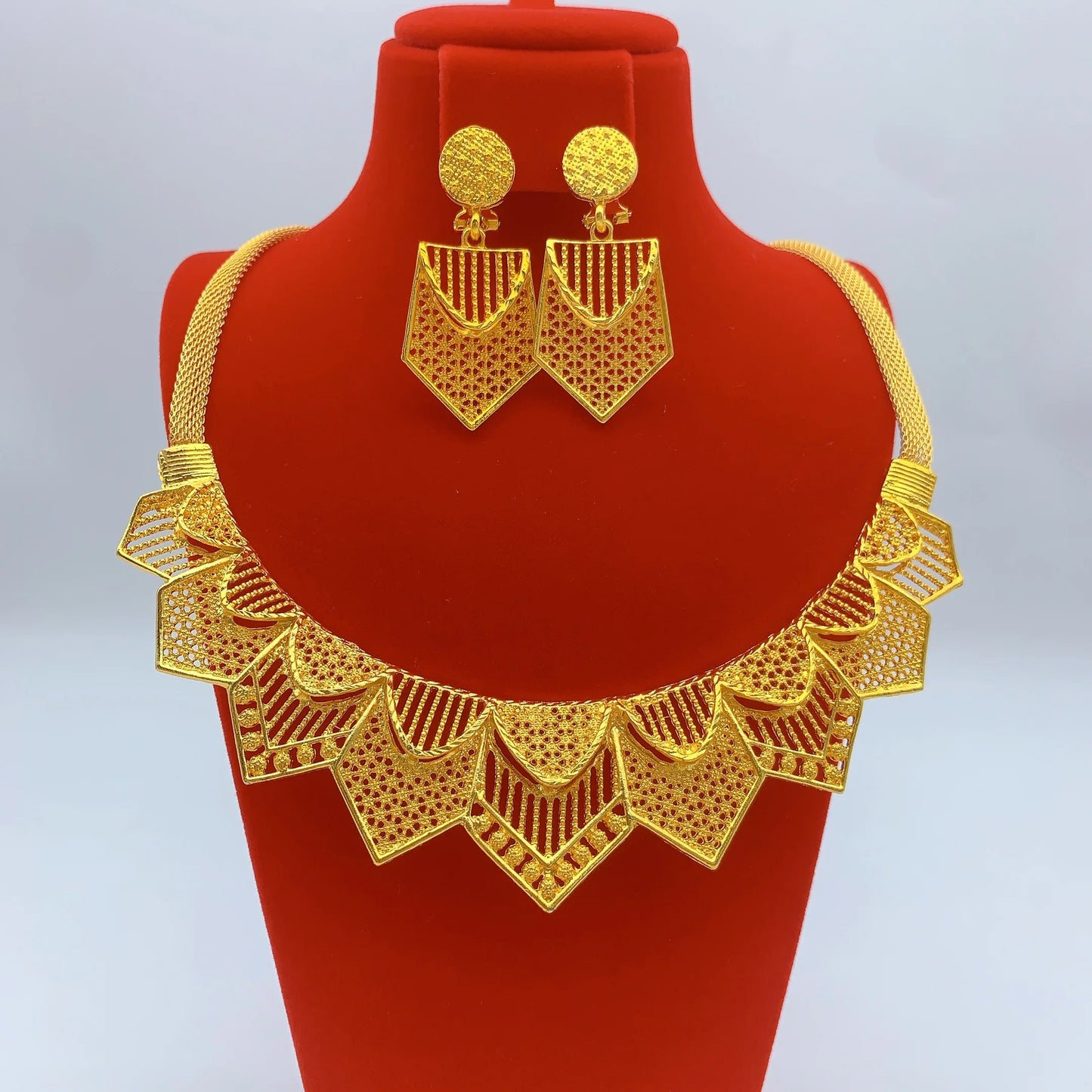 Indian Jewelry Set For Women Dubai African Nigeria Bridal 24K Gold Plated Necklace Earrings Wedding Party Jewellery Gifts