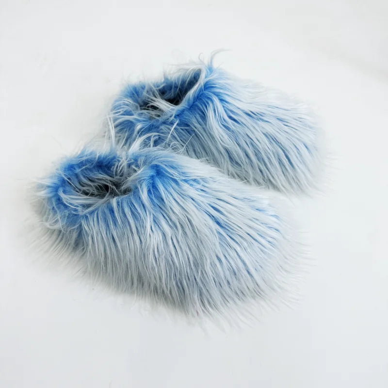 2025 Summer Brand New Fashion Leisure Round Toe Horse Hair Slippers for Women Elegant Flat Platform Slip-on Big Size Shoes 42 43