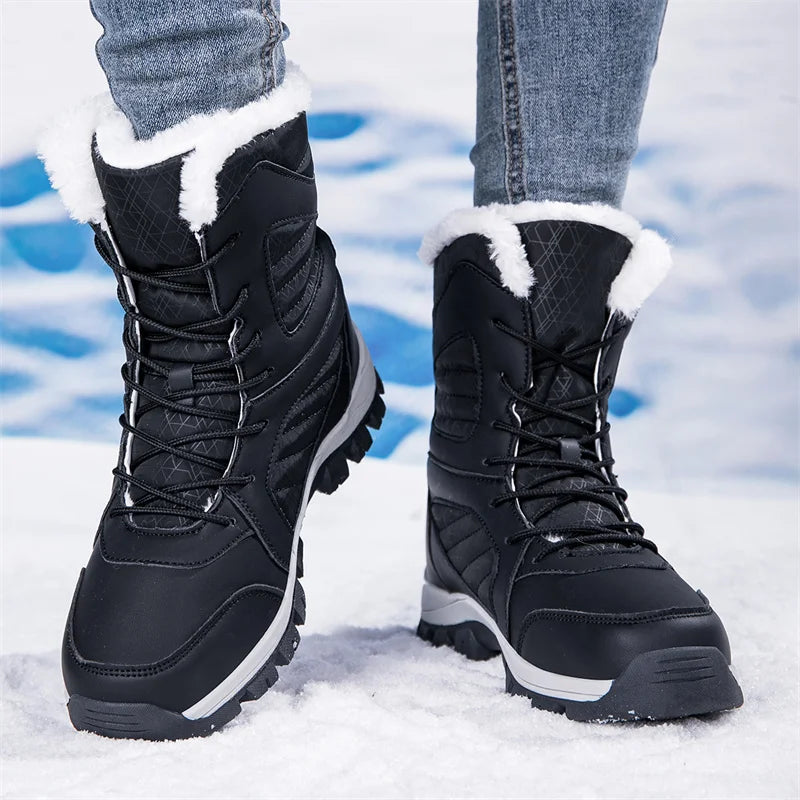 Men's Snow Boots for Men Casual Winter Shoes Platform Non-slip Warm Fur Ankle Boots Plush Combat Outdoor Hiking Motorcycle Boots