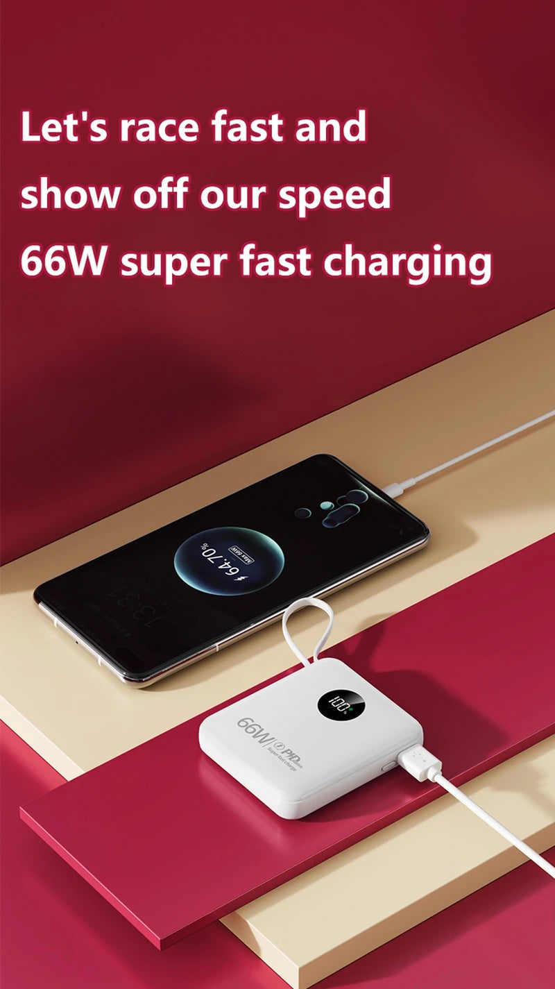 50000mAh PowerBank 66W Super Fast Charging with Cable Large Capacity Compact Portable Mini Shared Four Wire Mobile Power Bank