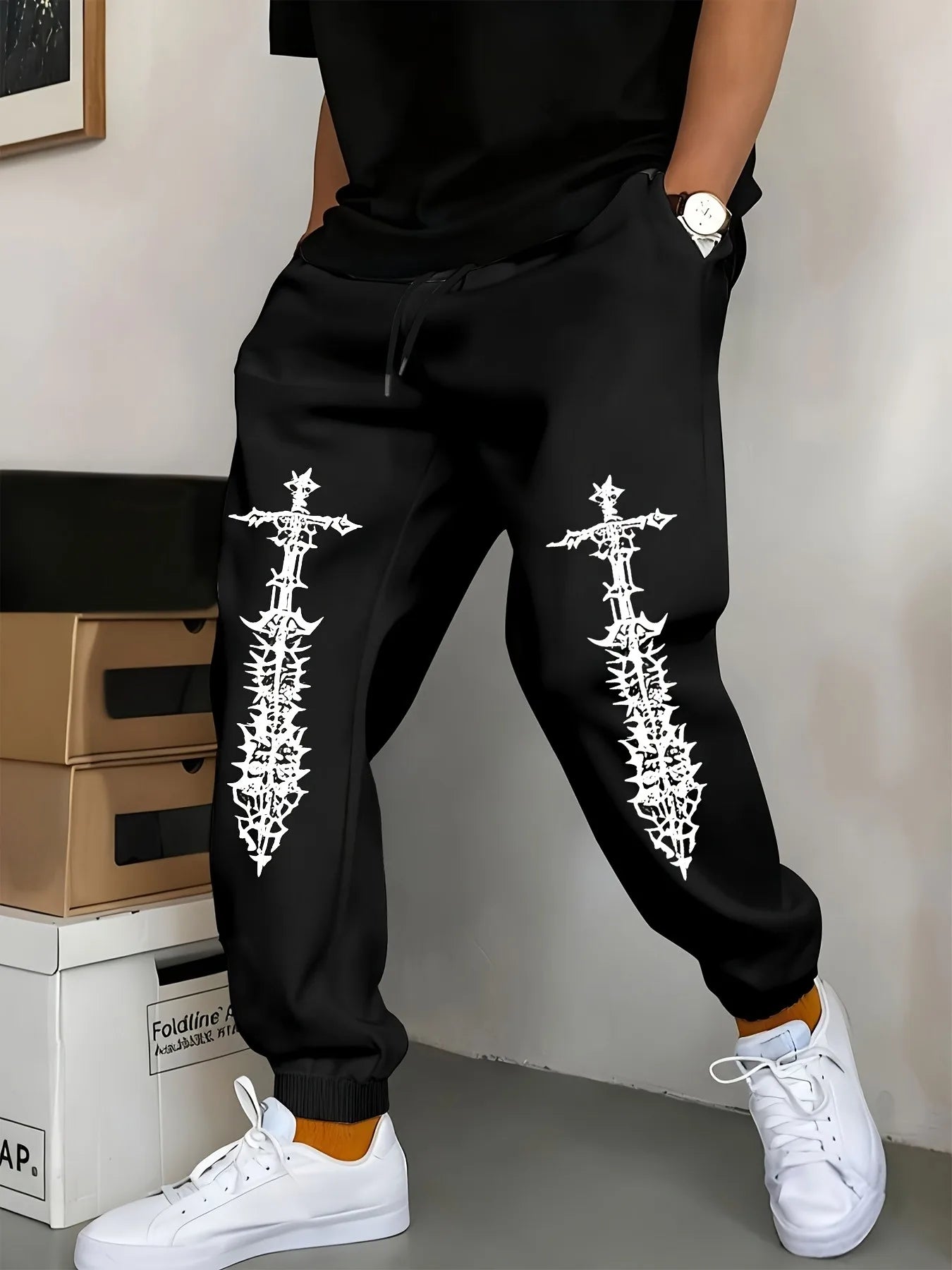 Spring and Autumn Men's Fashion Printed Jogging Pants Casual Fleece Warm Trousers Every Day Street Wearing Sweater Pants S-3XL