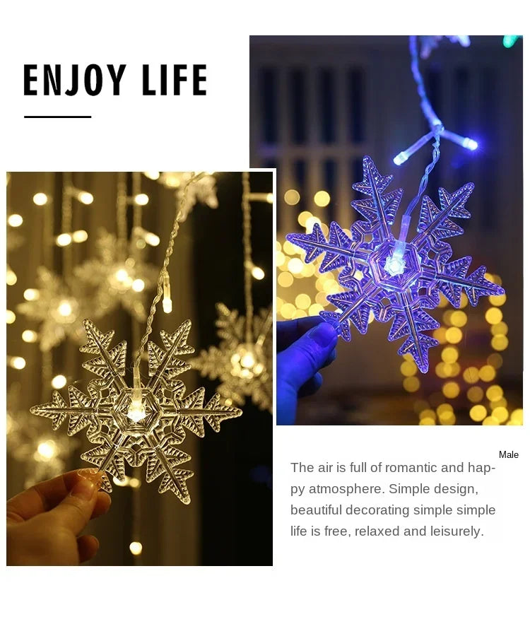 3.2M Christmas Snowflake Curtain Lights - LED Flashing Fairy String Lights, Waterproof for Holiday Party Wedding Xmas Tree Decor