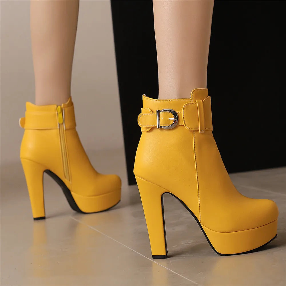 Women Shoes Fashion Short Boots Autumn Winter Sexy Platform Ankle Boots For Women Black Red Yellow White Lady Shoes Large 34-46
