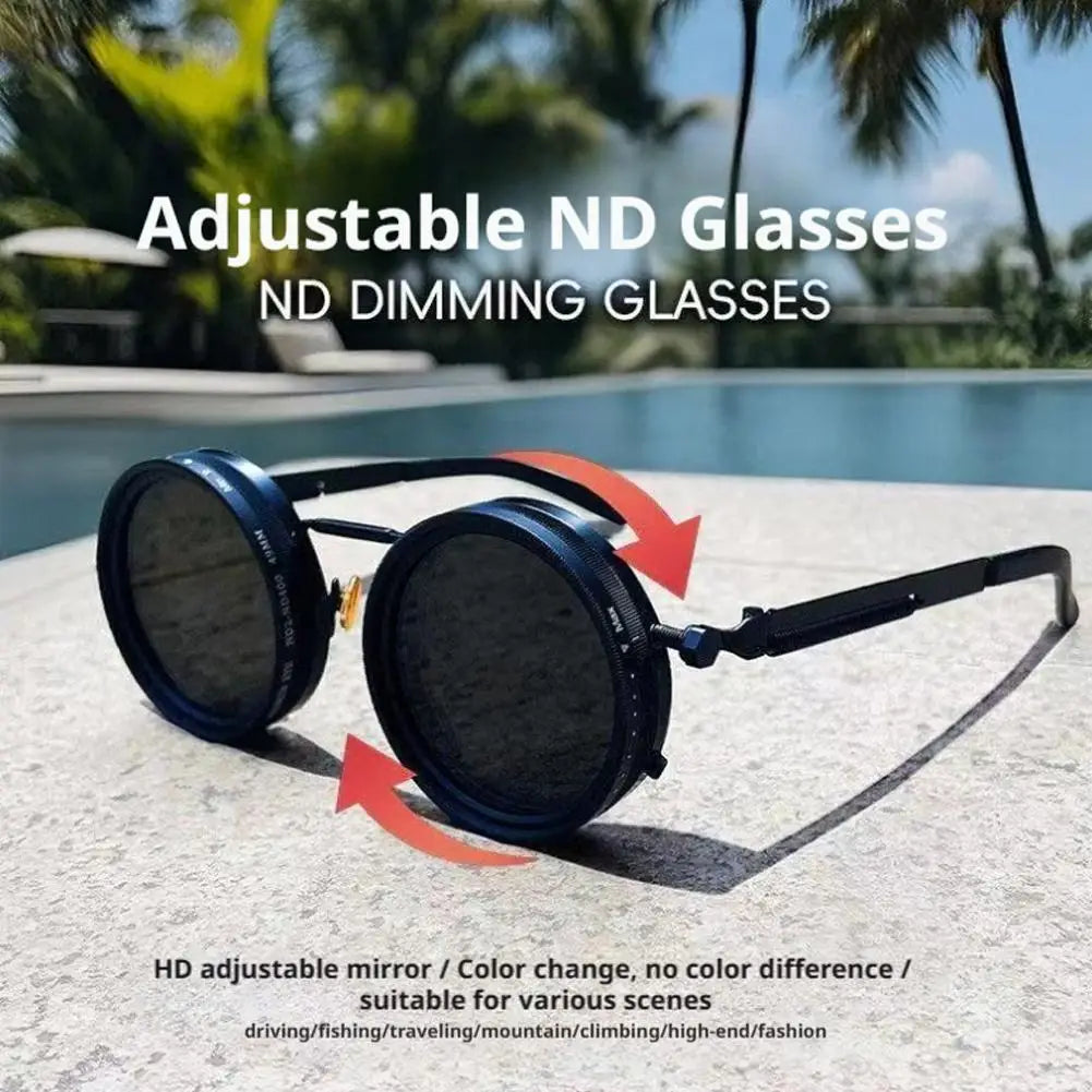 Polarized Round Sunglasses Men ND9 Adjustable Dimming Sun Glasses Women Retro Punk Fishing Eyeglasses Outdoor Shades UV400