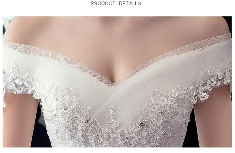 Shiny Wedding Gowns Sweet Boat Neck Wedding Party Ball Gown Off Shoulder Wedding Dresses Customized For Women