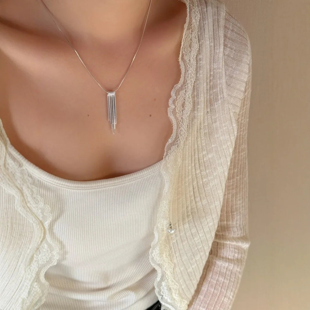 Fashionable fringed necklace, women's long style pendant accessory, simple and versatile collar chain jewelry