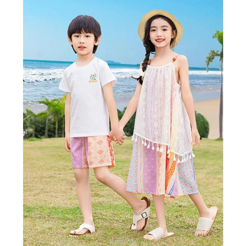 Dress 2025 Woman Vacation Couple Parent-child Beach Family Resorts Look Matching Holiday Outfit Mom Daughter Clothes Dad Son Set