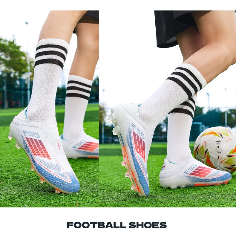 New Men Football Boots Long Spikes Ultralight Match Breathable Indoor Sneakers Soccer Shoes Cleats TF Training Drop Shipping