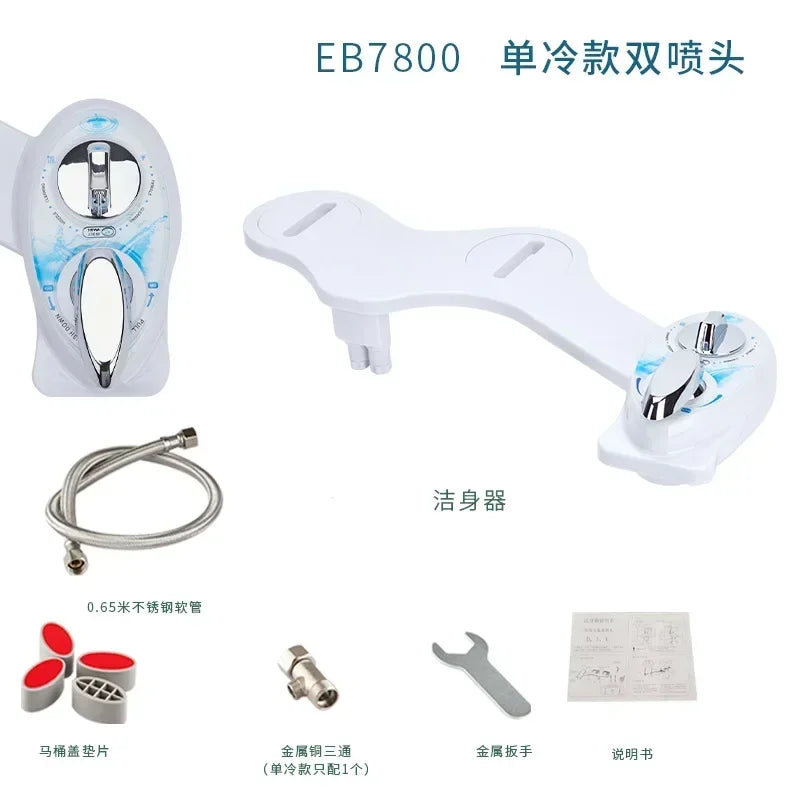 The Left Hand Bidet Non-Electric Bidet Self Cleaning Dual Nozzle (Frontal and Rear Washing) Water Bidet Toilet Seat Attachment