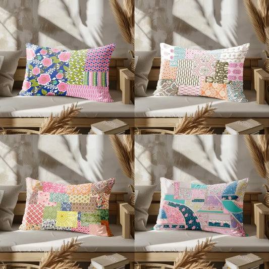 Home Decor Colorful Patchwork Pattern Pillowcase Suitable For Sofa Bedroom Car Pillow Cover Cushion Rectangular Back Cushion