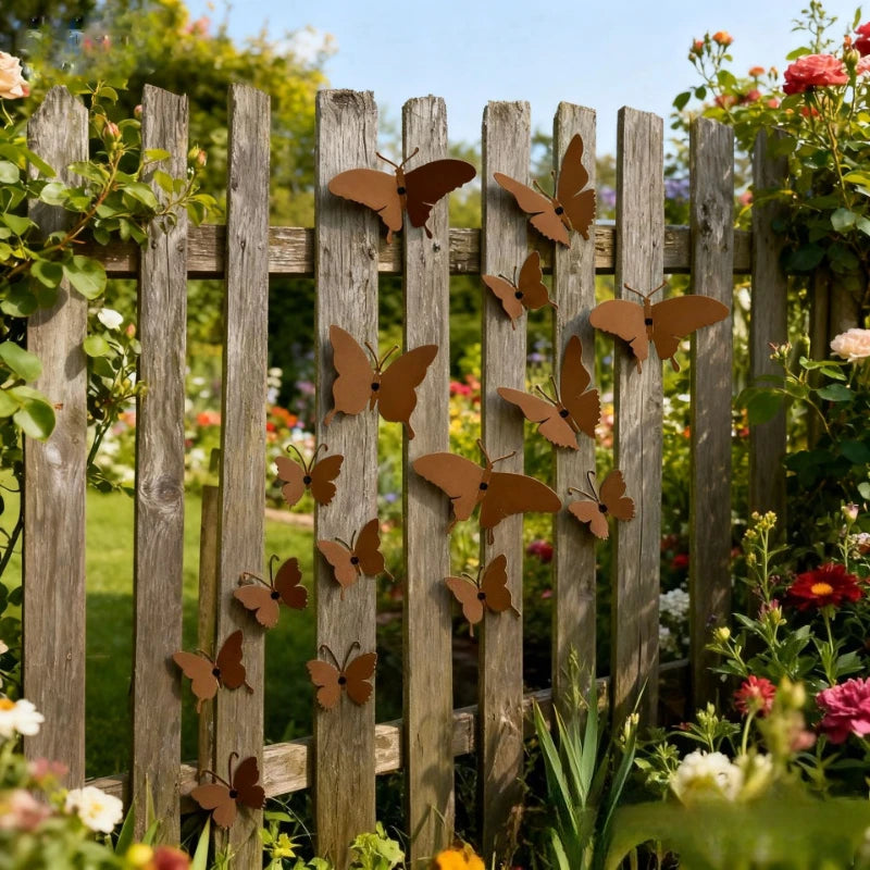 15PCS Spring Metal Ironwork 3DSimulation Climbing Butterfly Wall Decor Garden Courtyard Fence Indoor Outdoor Decor