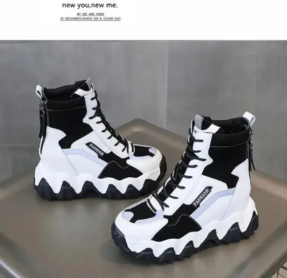 2024 Women Thick Sole Ankle Boots Autumn Luxury Platform Casual Boots Women's 8cm High Heels Wedge Boots Shoes Woman Sneakers