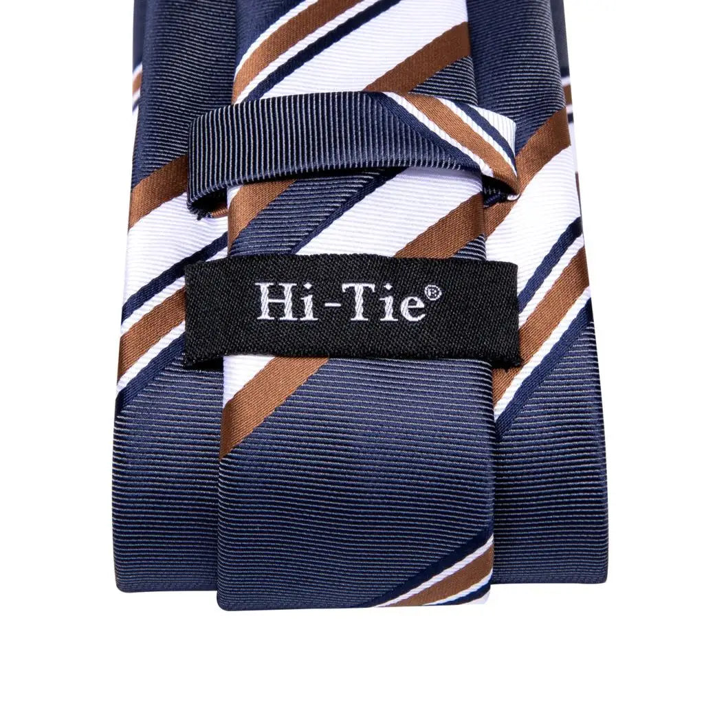 Grey White Striped 2023 New Elegant Men Tie Hanky Cufflink Silk Necktie For Men Wedding Party Business Fashion Brand Hi-Tie